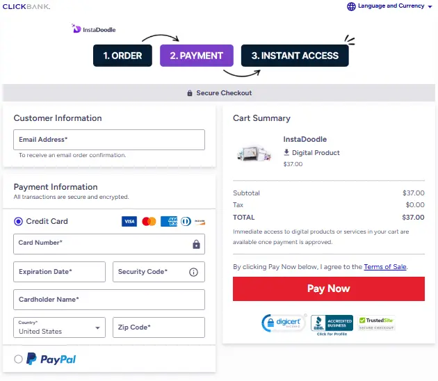 InstaDoodle Secured Order Form